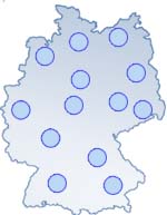 Berlin, Hamburg, München, Stuttgart, Leipzig, Dresden, Kassel, Hannover, Bremen, Dortmund, Köln, Düsseldorf, Essen, Nürnberg/Fürth, Rostock Berlin, Hamburg, München, Stuttgart, Leipzig, Dresden, Kassel, Hannover, Bremen, Dortmund, Köln, Düsseldorf, Essen, Nürnberg/Fürth, Rostock